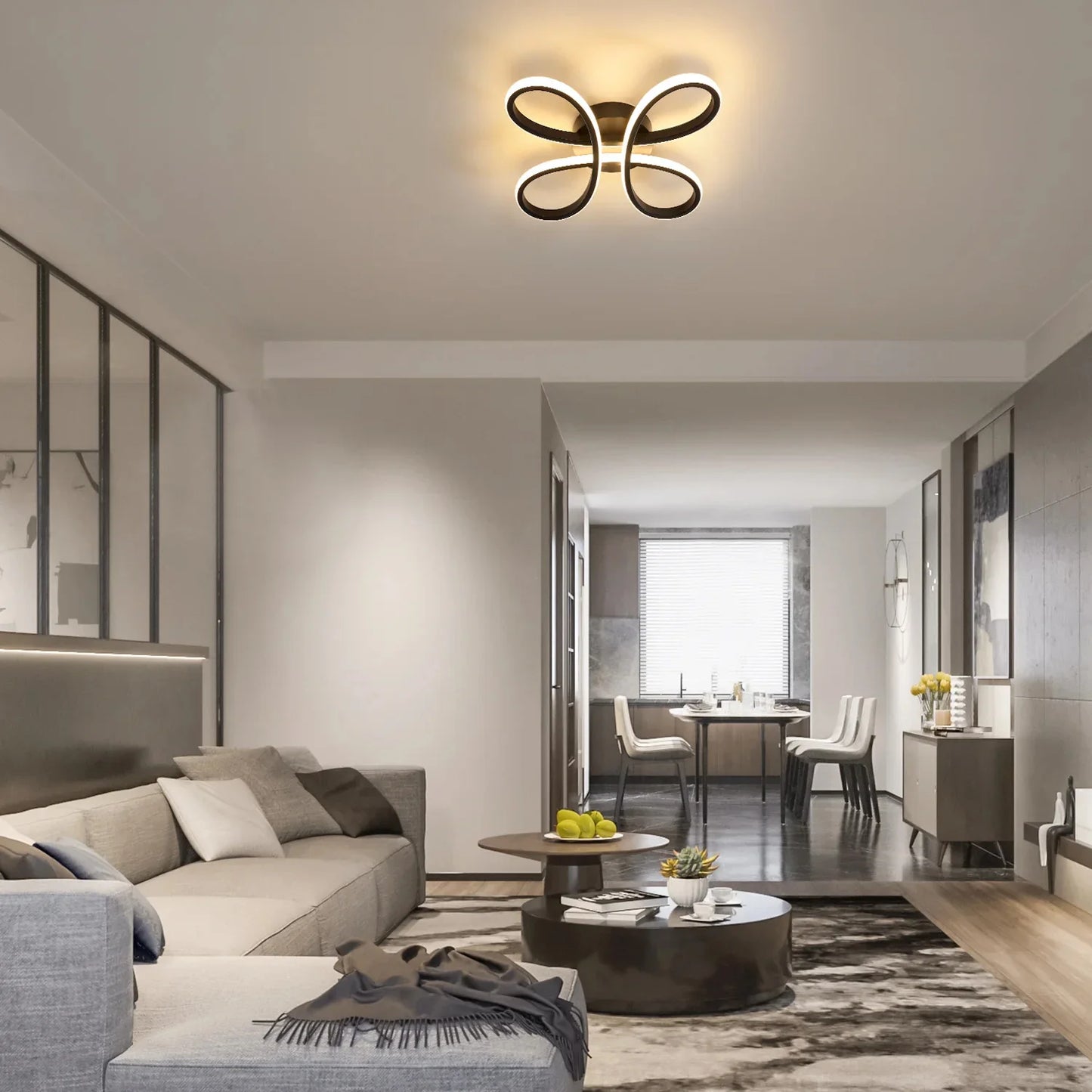 Modern LED Ceiling Light,28W 3200LM Black Modern LED Ceiling Lamp,Creative Flower Shape Design,3000K Ceiling Light for Bedroom