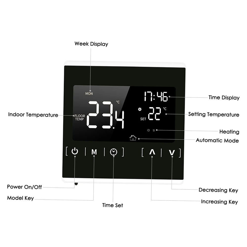Smart LCD Touchscreen Thermostat for Home Programmable Electric Floor Heating System Thermoregulator AC 85-250V Temperature Cont