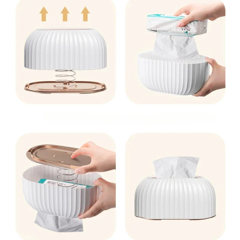 Fashion Luxury Water Corrugated Spring Lifting Tissue Box Multifunctional Desktop Wall Hanging Dual-purpose Paper Box Home Decor