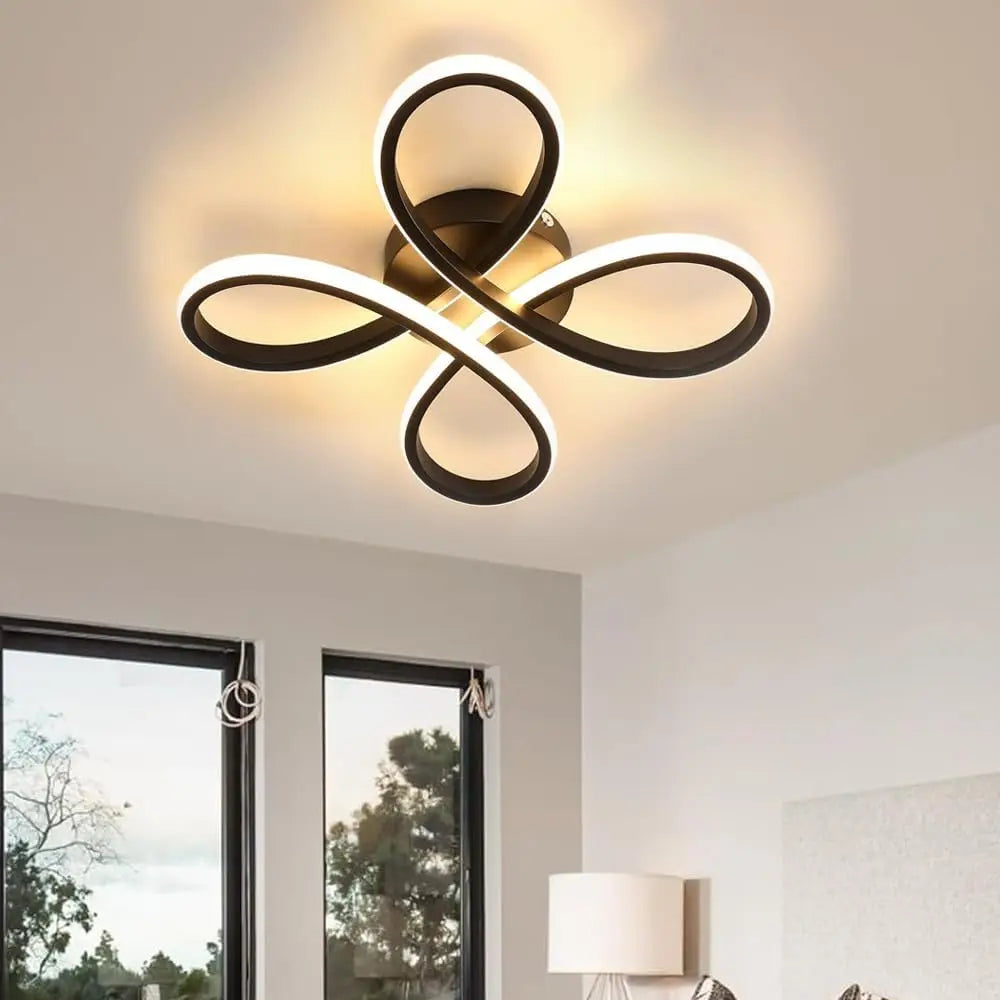 Modern LED Ceiling Light,28W 3200LM Black Modern LED Ceiling Lamp,Creative Flower Shape Design,3000K Ceiling Light for Bedroom