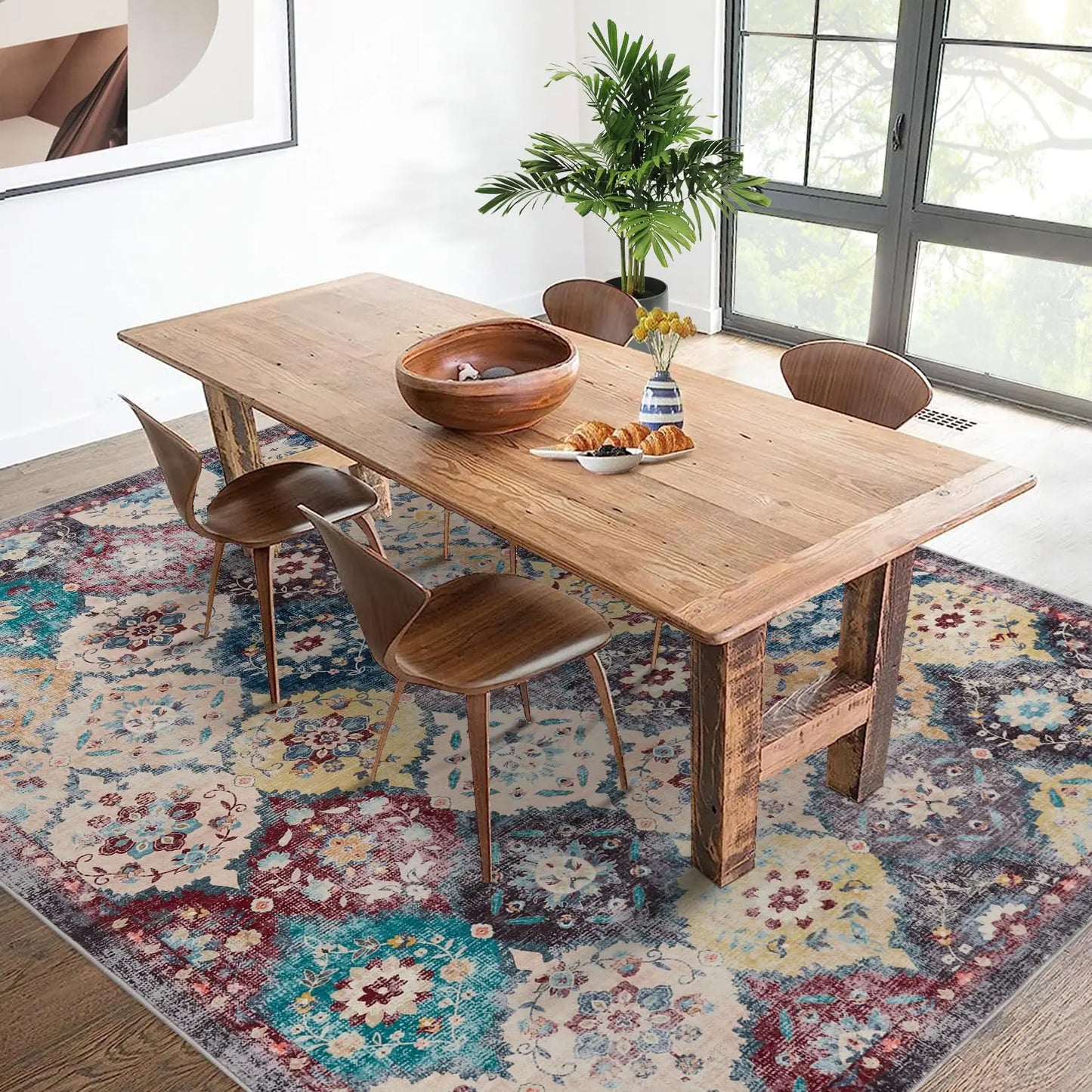 Large Vintage Persian Area Rug - Machine Washable Rectangle Soft Rugs for Living Room, Bedroom, Kitchen, Office Anti-Slip Non Sh