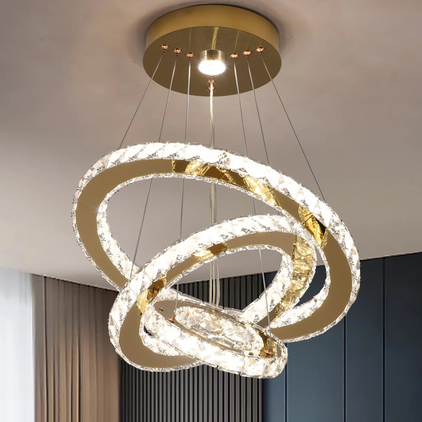 Luxury Rings Pendant Light LED Crystal Ceiling Lamp Modern Home Decor Lustre Living Dining Room Chandelier Indoor Lumin Fixture