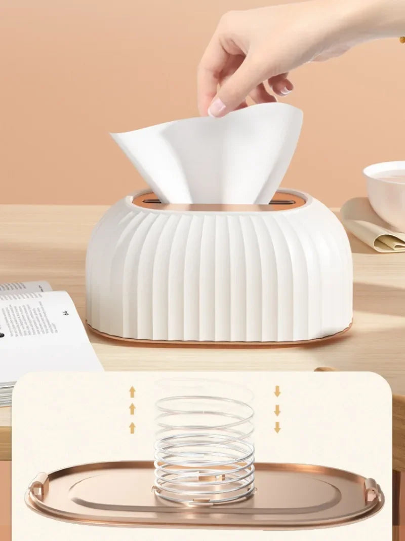 Fashion Luxury Water Corrugated Spring Lifting Tissue Box Multifunctional Desktop Wall Hanging Dual-purpose Paper Box Home Decor