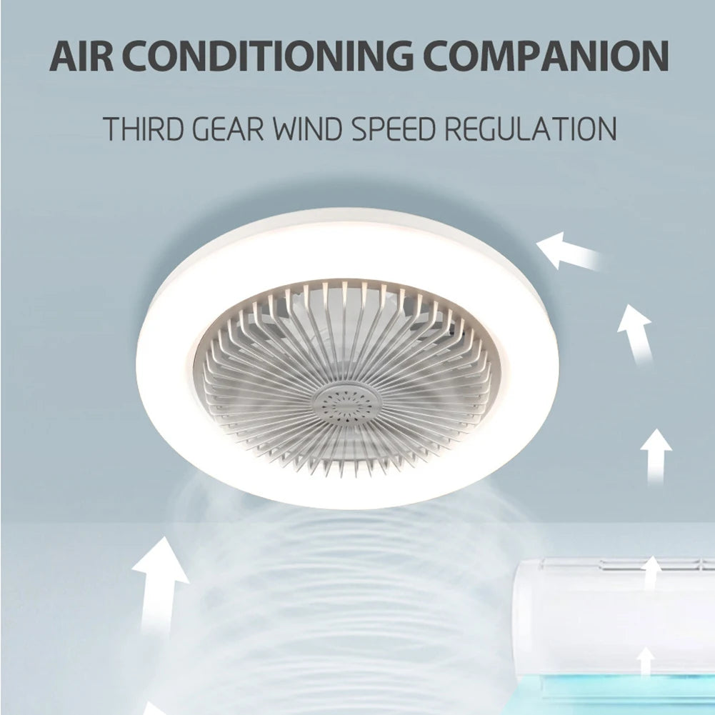 2 In 1 Silent Ceiling Fan Light with Remote Control 3 Speeds Fan Light Dimming Three Color Light for Home Living Room Bedroom