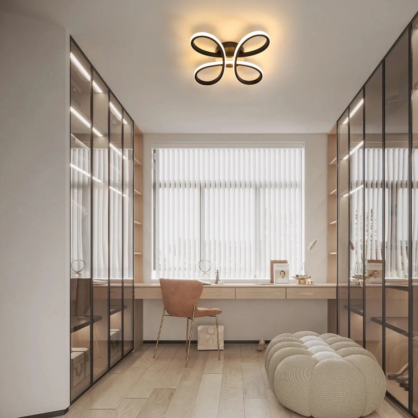 Modern LED Ceiling Light,28W 3200LM Black Modern LED Ceiling Lamp,Creative Flower Shape Design,3000K Ceiling Light for Bedroom
