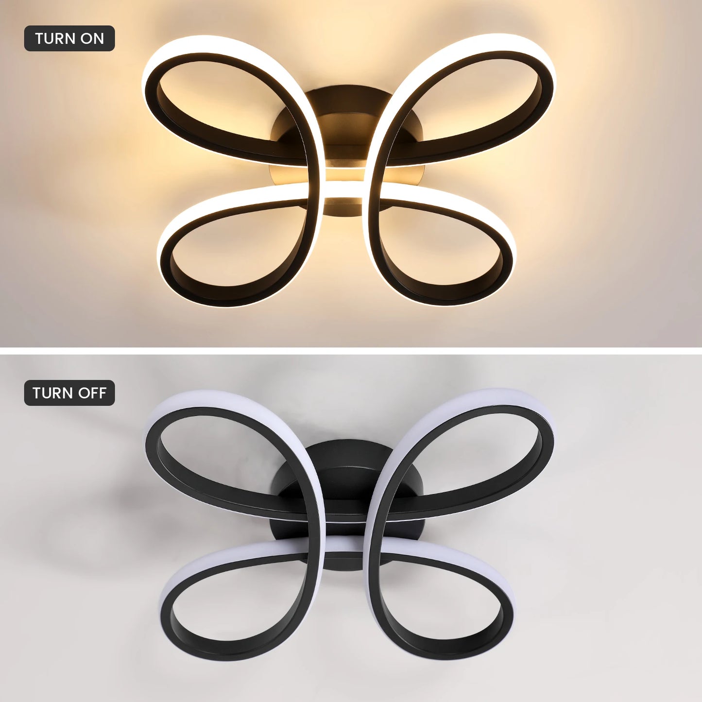 Modern LED Ceiling Light,28W 3200LM Black Modern LED Ceiling Lamp,Creative Flower Shape Design,3000K Ceiling Light for Bedroom