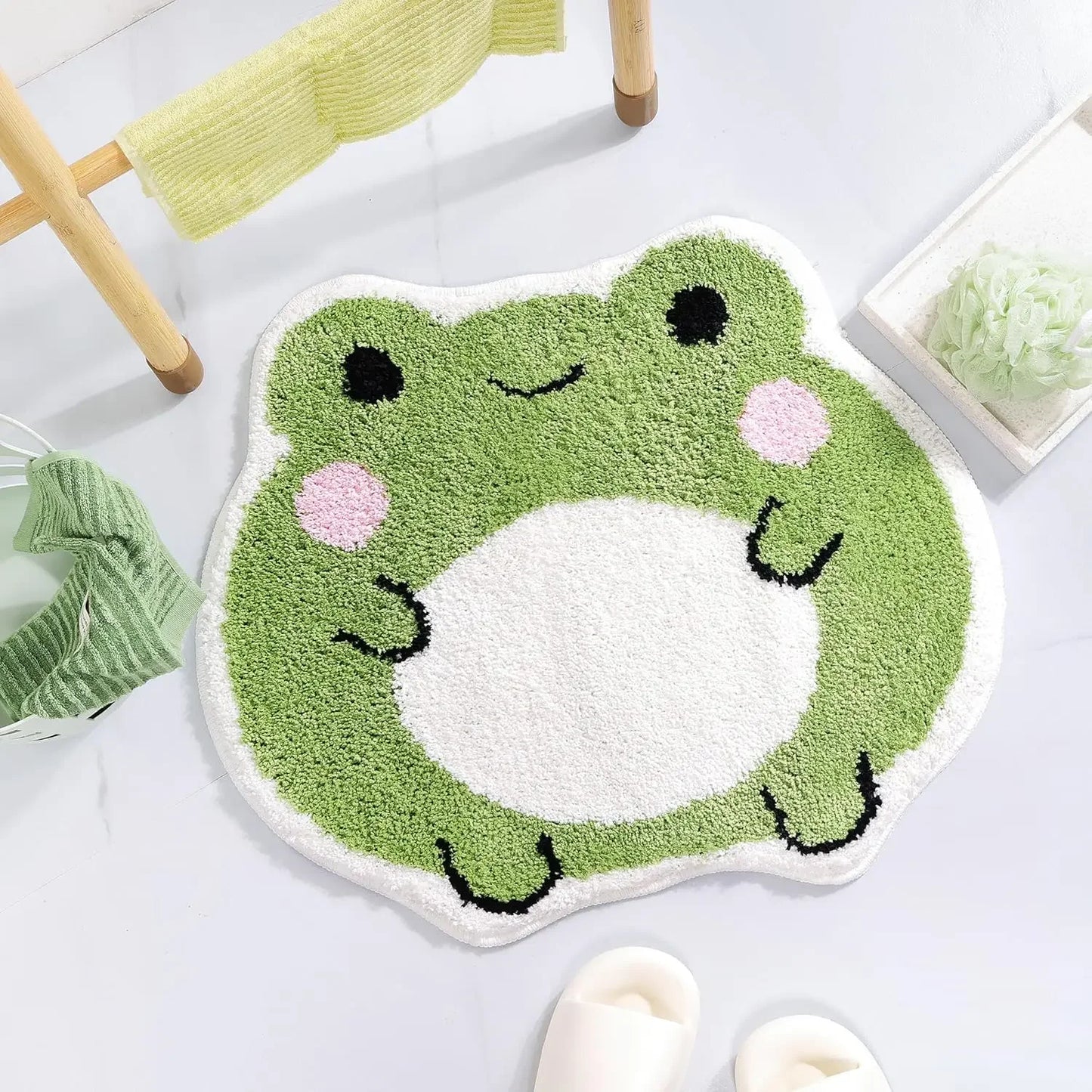 Cute Bath Mat Non Slip Frog Bath Rug for Bathroom,Luxury Absorbent Mats,Machine Washable Shaggy Soft Rugs Bathroom Decor