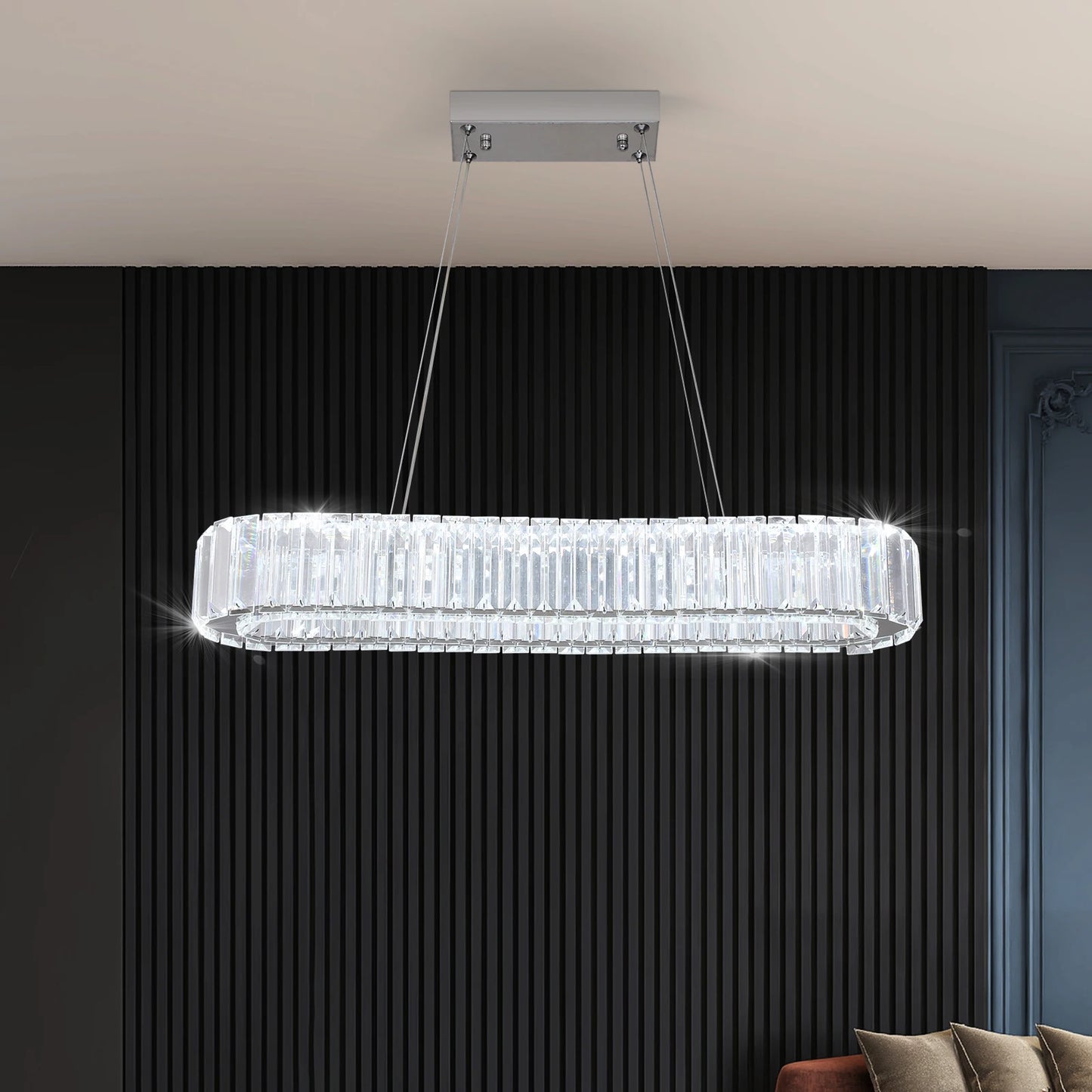 VETRULUS Modern Pendant Light Luxury Crystal Oval Design Led Chandelier Ceiling Lamp Hanging Fixture Living Bedroom Hotel Remote