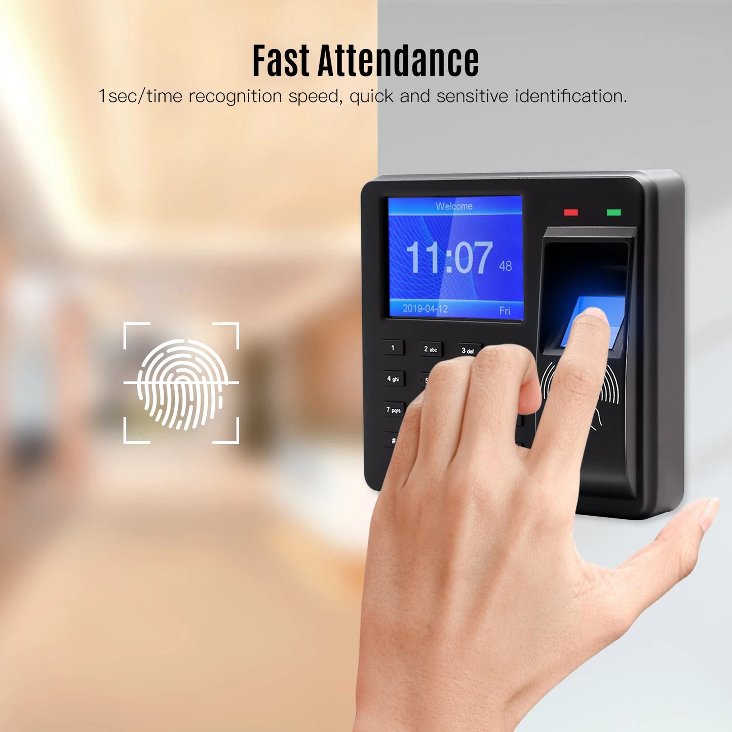 Access Control Time Attendance Machine Fingerprint/Password/ID Card Recognition Time Clock with 2.4 Inch Display Screen Employee