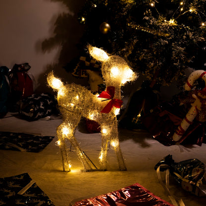 Lighted Deer Christmas Outdoor Decoration Reindeer Family Moose Lighted Holiday Display with Bell Bow Deer Lawn Garden Decor