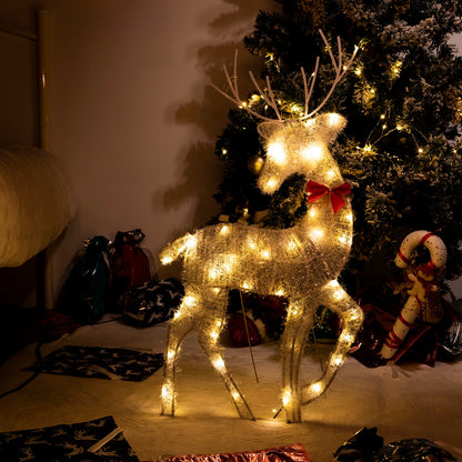 Lighted Deer Christmas Outdoor Decoration Reindeer Family Moose Lighted Holiday Display with Bell Bow Deer Lawn Garden Decor