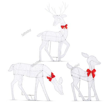Lighted Deer Christmas Outdoor Decoration Reindeer Family Moose Lighted Holiday Display with Bell Bow Deer Lawn Garden Decor