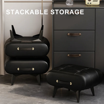Chic Square Faux Leather Stool for Living Room - light luxury American Italian Perfect for Shoe Changing Home Decor