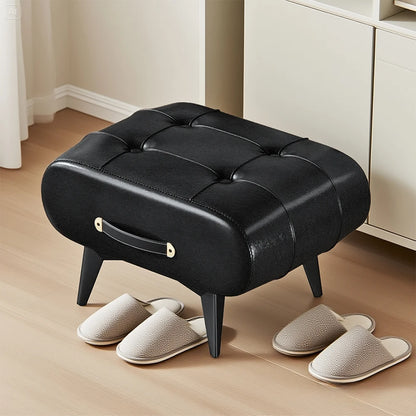 Chic Square Faux Leather Stool for Living Room - light luxury American Italian Perfect for Shoe Changing Home Decor