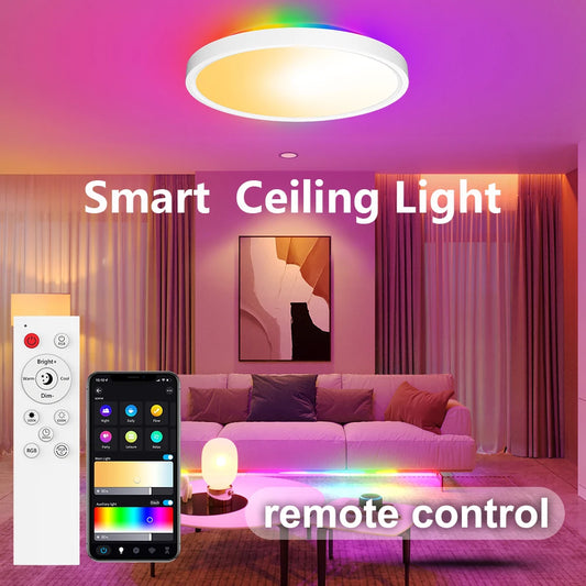Smart Ceiling Light WiFi Bluetooth RGB Circular Ambient Lamp APP Control AI Lighting Waterproof for Bedroom & Living Room Home