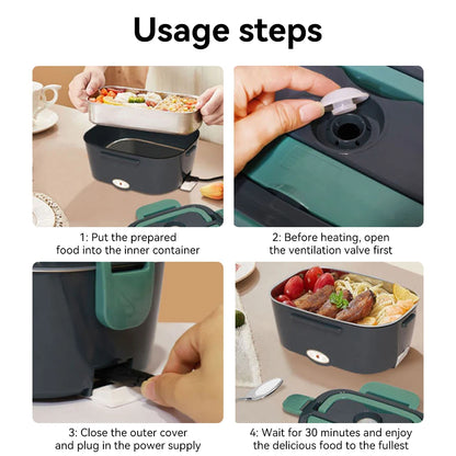Portable Electric Lunch Box  Stainless Steel Heated Food Container for Car/Office/Home Dining Box Microwave Oven