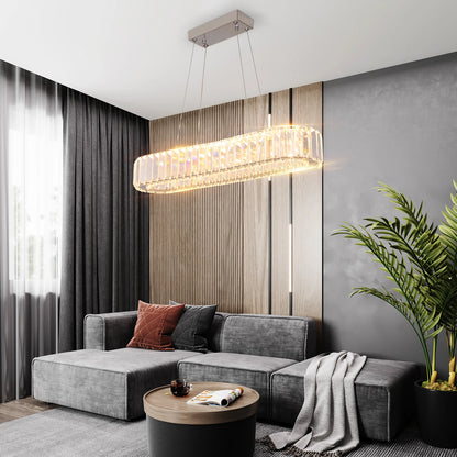 VETRULUS Modern Pendant Light Luxury Crystal Oval Design Led Chandelier Ceiling Lamp Hanging Fixture Living Bedroom Hotel Remote