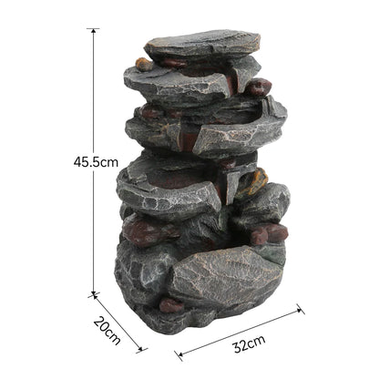 【Breeins】Rustic Outdoor Floor Water Fountain High with LED Light Cascading Bowls for Garden Patio Backyard