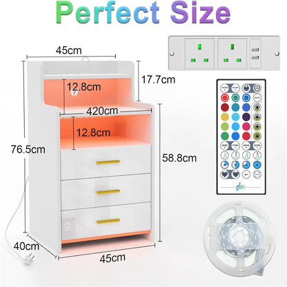 3 Drawers Smart Bedside Table