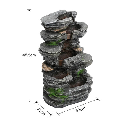 【Breeins】Rustic Outdoor Floor Water Fountain High with LED Light Cascading Bowls for Garden Patio Backyard