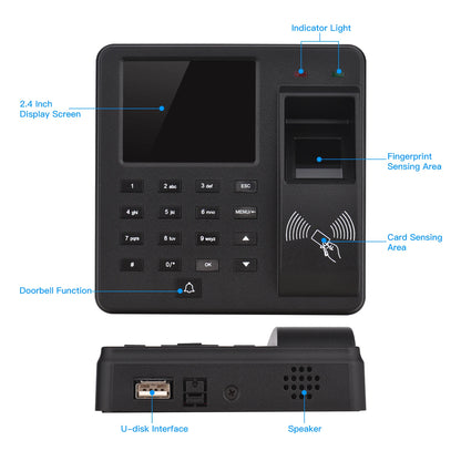 Access Control Time Attendance Machine Fingerprint/Password/ID Card Recognition Time Clock with 2.4 Inch Display Screen Employee