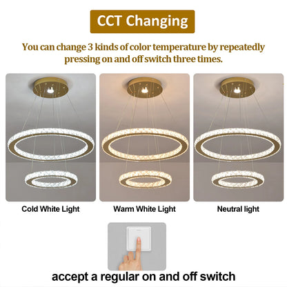 Luxury Rings Pendant Light LED Crystal Ceiling Lamp Modern Home Decor Lustre Living Dining Room Chandelier Indoor Lumin Fixture
