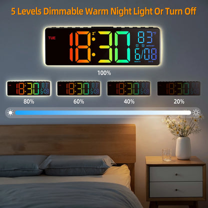10.5" Digital Wall Clock, LED Display with Remote, Auto DST, Temperature for Living Room, Bedroom, Kitchen
