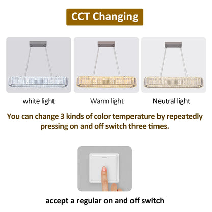 VETRULUS Modern Pendant Light Luxury Crystal Oval Design Led Chandelier Ceiling Lamp Hanging Fixture Living Bedroom Hotel Remote