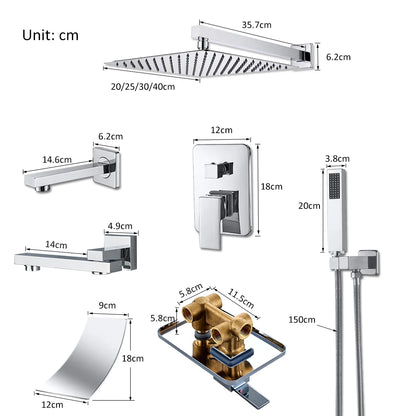 Quyanre Wall Mount Bathroom Rain Waterfall Shower Faucets Set Concealed Chrome Shower System Bathtub Shower Mixer Faucet Tap