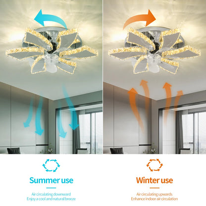 Modern Ceiling Fan Lamp APP Remote Control Crystal Led Chandelier Fan Light Bedroom Living Room Home Appliance Decor Fixture