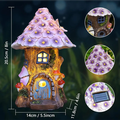 Fairy Garden House Solar Outdoor Statue, Light Up Mushroom Figurines Lawn Decorations for Yard, Fairies for Miniature House