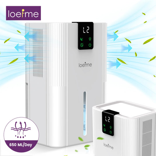 LOEFME Silent Dehumidifier 2.8L Large Air Dehumidifier 650ml/Day with Touch Display LED Light for Home Bedroom Office Basement