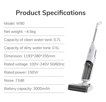Ilife W90 Cordless Wireless Wet Dry Smart Mop Washing, 5500Pa Suction, 1 Min Self Cleaning, Large Dual Water Tank