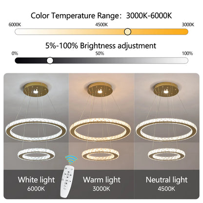 Luxury Rings Pendant Light LED Crystal Ceiling Lamp Modern Home Decor Lustre Living Dining Room Chandelier Indoor Lumin Fixture