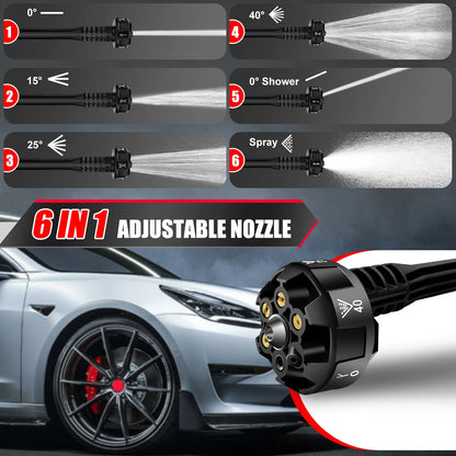 21V Cordless Power Washer Gun, Portable Pressure Cleaner with 2 Batteries & 5M Hose, 25CM Jet Wash for Car, Bike, Yard, Home