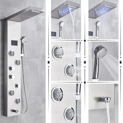 Black/Brushed Bathroom Shower Faucet Set LED Rainfall Shower Panel System Bathtub Water Mixer Tap Massage SPA Temperature Screen