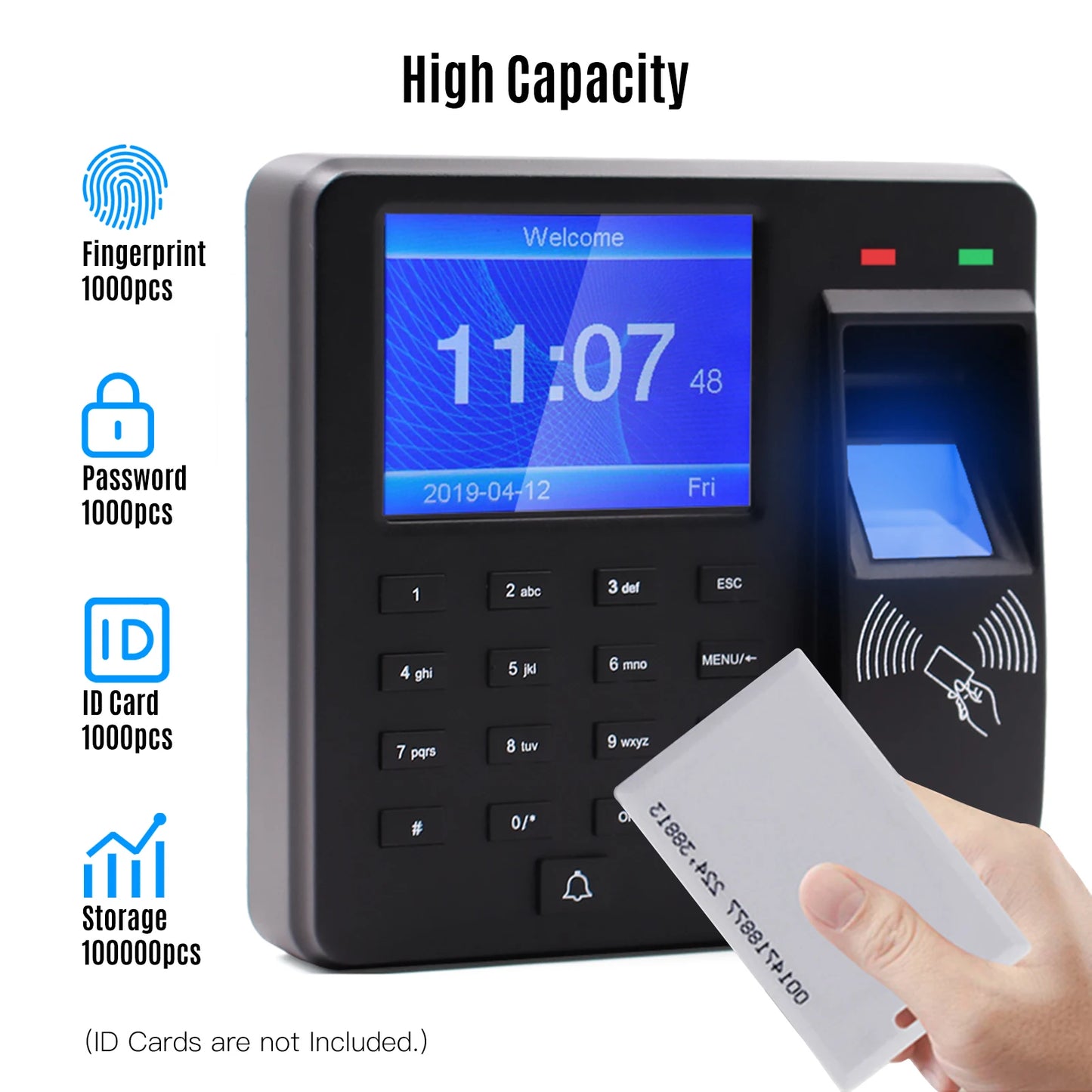 Access Control Time Attendance Machine Fingerprint/Password/ID Card Recognition Time Clock with 2.4 Inch Display Screen Employee