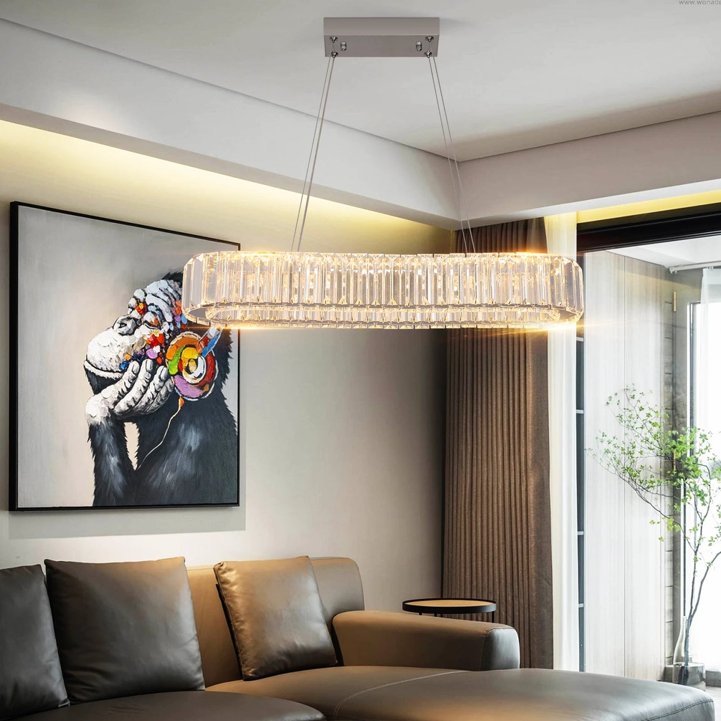 VETRULUS Modern Pendant Light Luxury Crystal Oval Design Led Chandelier Ceiling Lamp Hanging Fixture Living Bedroom Hotel Remote