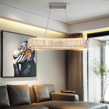 VETRULUS Modern Pendant Light Luxury Crystal Oval Design Led Chandelier Ceiling Lamp Hanging Fixture Living Bedroom Hotel Remote