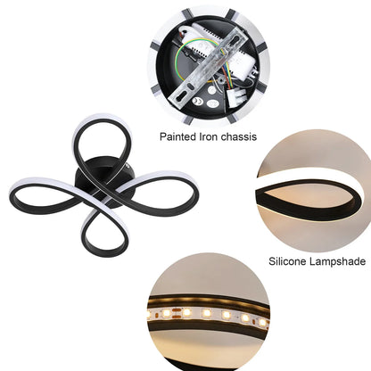 Modern LED Ceiling Light,28W 3200LM Black Modern LED Ceiling Lamp,Creative Flower Shape Design,3000K Ceiling Light for Bedroom