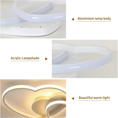 Dimmable LED Ceiling Light,64W Heart Ceiling Lamp 3000K/4500K/6500K,Chandelier White with Remote Control for Bedroom