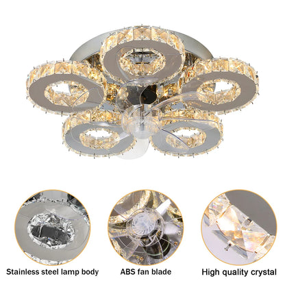 Modern Ceiling Fan Lamp APP Remote Control Crystal Led Chandelier Fan Light Bedroom Living Room Home Appliance Decor Fixture