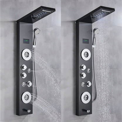 Black/Brushed Bathroom Shower Faucet Set LED Rainfall Shower Panel System Bathtub Water Mixer Tap Massage SPA Temperature Screen