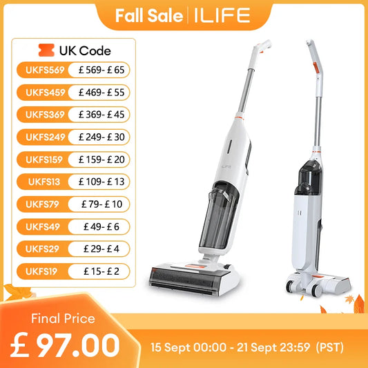 Ilife W90 Cordless Wireless Wet Dry Smart Mop Washing, 5500Pa Suction, 1 Min Self Cleaning, Large Dual Water Tank