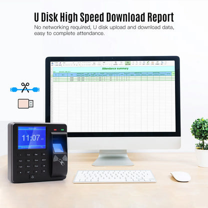 Access Control Time Attendance Machine Fingerprint/Password/ID Card Recognition Time Clock with 2.4 Inch Display Screen Employee