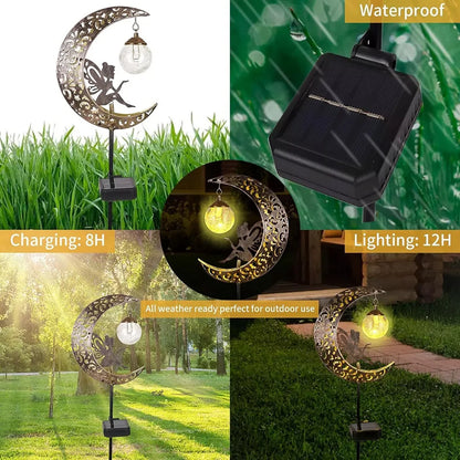 Solar Garden Lights Outdoor Decor Moon Fairy Crackle Glass Lights Waterproof UK