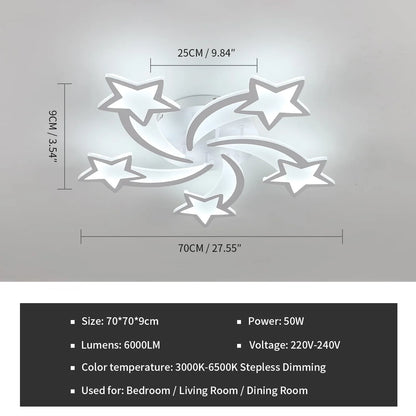 Dimmable LED Ceiling Light with Remote Control, White Creative LED Ceiling Light with 5 Heads for Living Room, Bedroom
