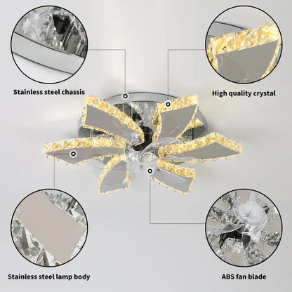 Modern Ceiling Fan Lamp APP Remote Control Crystal Led Chandelier Fan Light Bedroom Living Room Home Appliance Decor Fixture