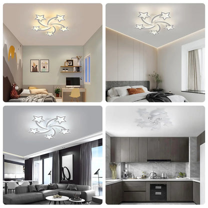 Dimmable LED Ceiling Light with Remote Control, White Creative LED Ceiling Light with 5 Heads for Living Room, Bedroom