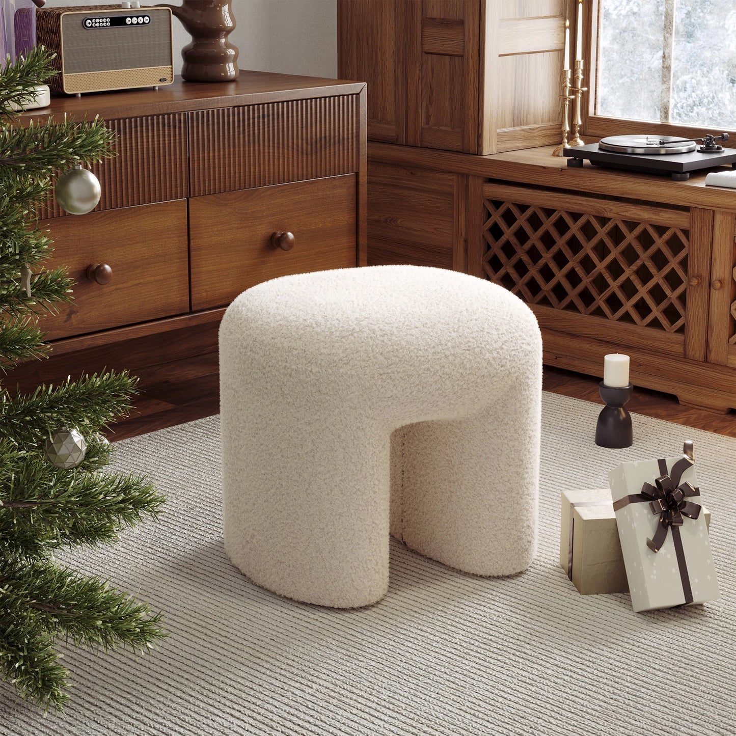Modern Teddy Bear Fur Footstool